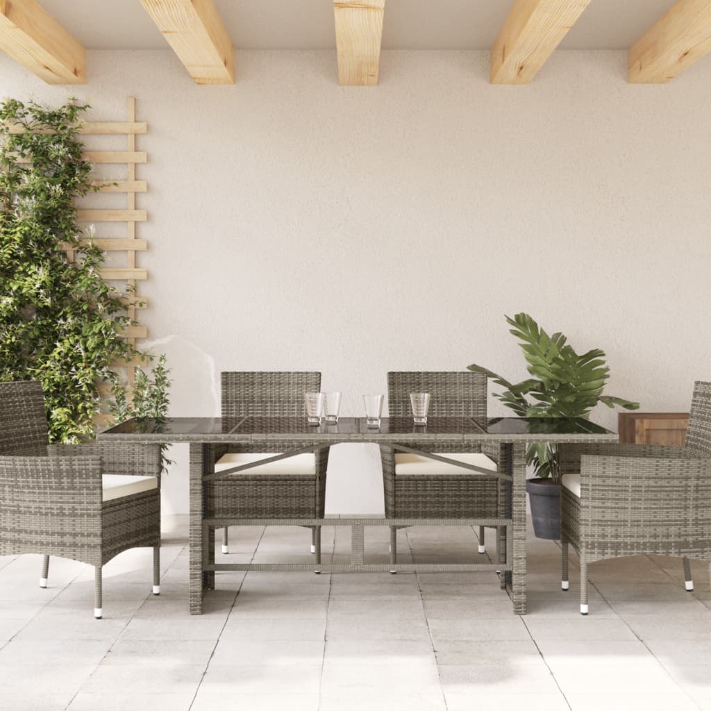 Tavolo da Giardino Piano in Vetro Grigio 190x80x75cm Polyrattan - homemem39