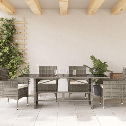 Tavolo da Giardino Piano in Vetro Grigio 190x80x75cm Polyrattan - homemem39