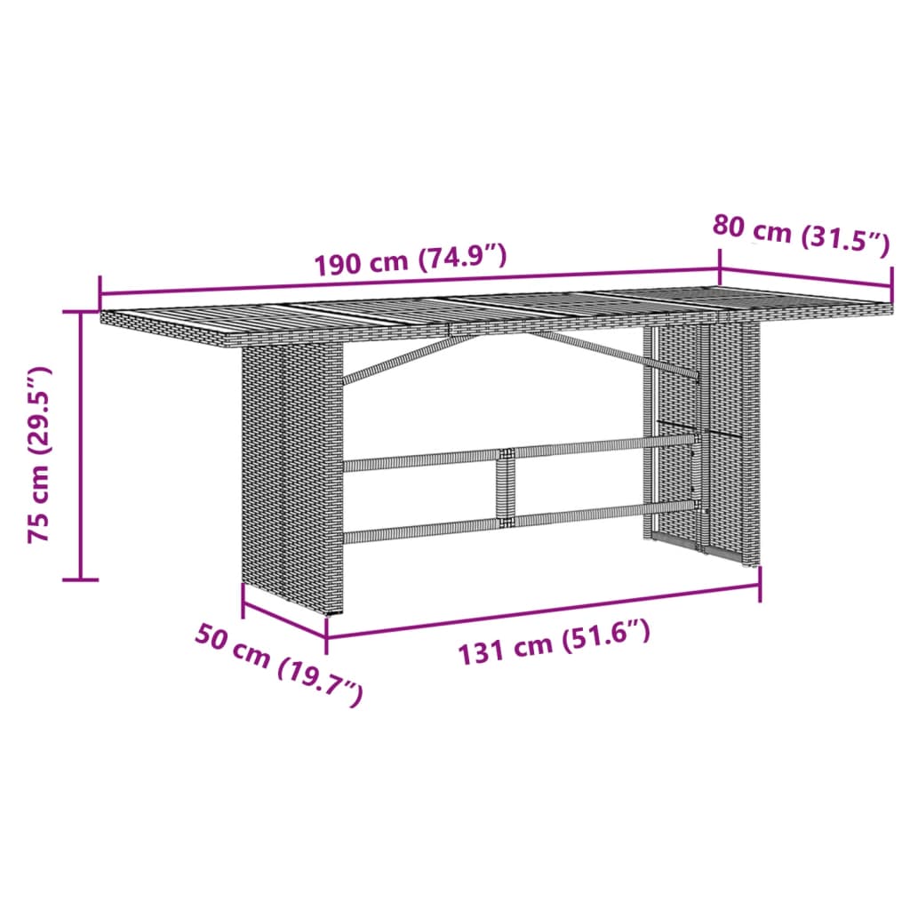 Tavolo da Giardino Piano in Vetro Grigio 190x80x75cm Polyrattan - homemem39