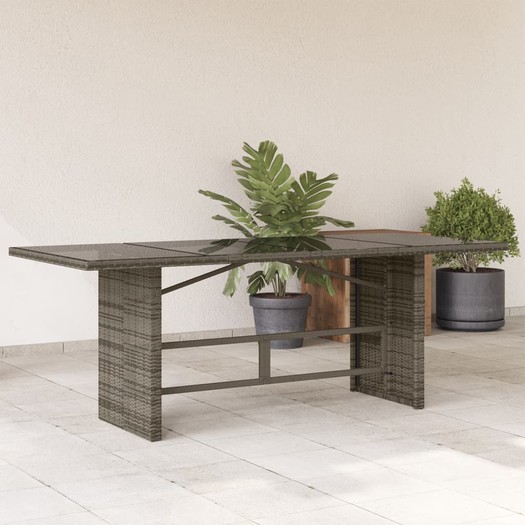 Tavolo da Giardino Piano in Vetro Grigio 190x80x75cm Polyrattan - homemem39