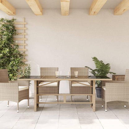 Tavolo da Giardino Piano in Vetro Beige 190x80x75 cm Polyrattan | homemem39