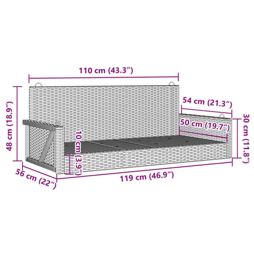 Panchina a Dondolo Nera 119x56x48 cm in Polyrattan | homemem39