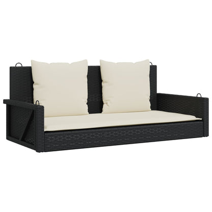 Panca a Dondolo con Cuscini Nera 119x56x48 cm in Polyrattan | homemem39