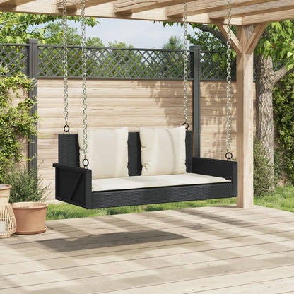Panca a Dondolo con Cuscini Nera 119x56x48 cm in Polyrattan | homemem39