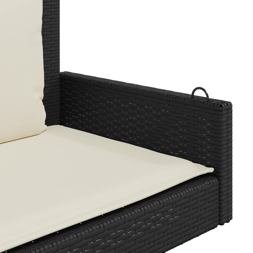 Panca a Dondolo con Cuscini Nera 119x56x48 cm in Polyrattan | homemem39