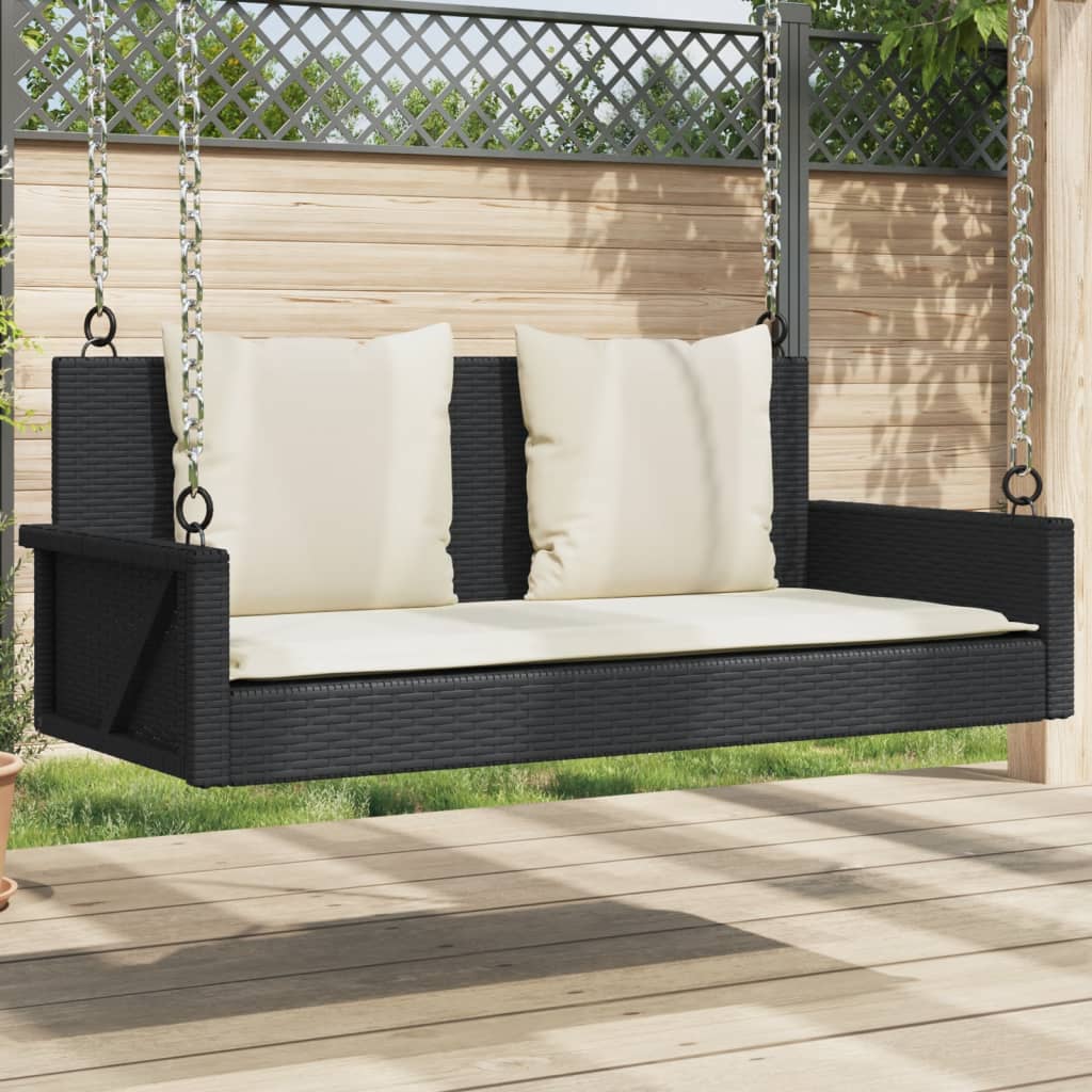 Panca a Dondolo con Cuscini Nera 119x56x48 cm in Polyrattan | homemem39