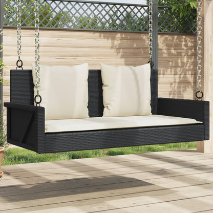 Panca a Dondolo con Cuscini Nera 119x56x48 cm in Polyrattan | homemem39