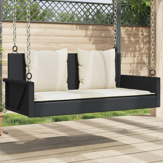 Panca a Dondolo con Cuscini Nera 119x56x48 cm in Polyrattan | homemem39