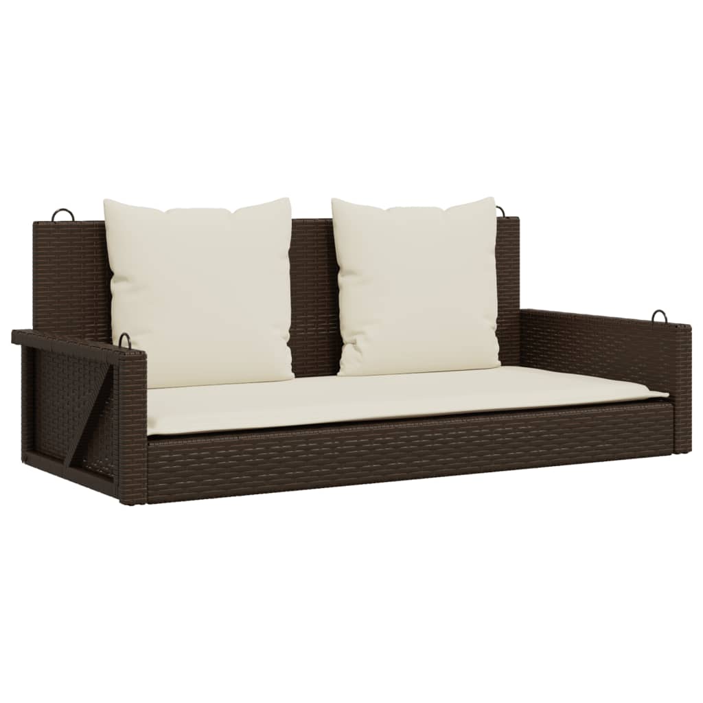 Panchina a Dondolo con Cuscini Marrone 119x56x48 cm Polyrattan | homemem39