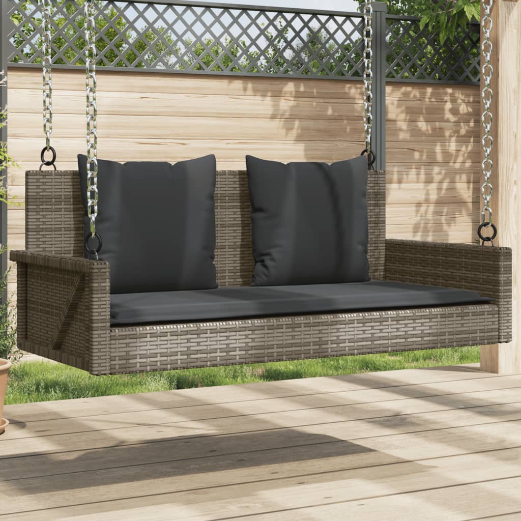 Panchina Dondolo con Cuscini Grigia 119x56x48 cm in Polyrattan | homemem39