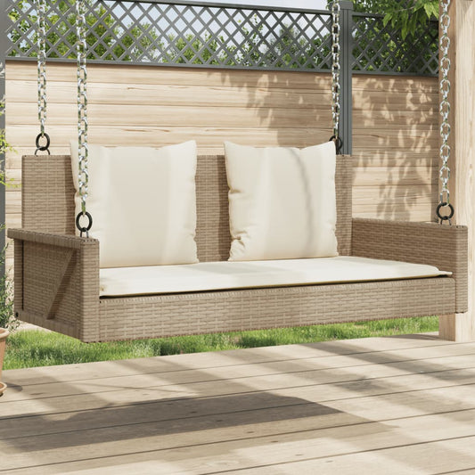 Panchina a Dondolo con Cuscini Beige 119x56x48 cm in Polyrattan | homemem39