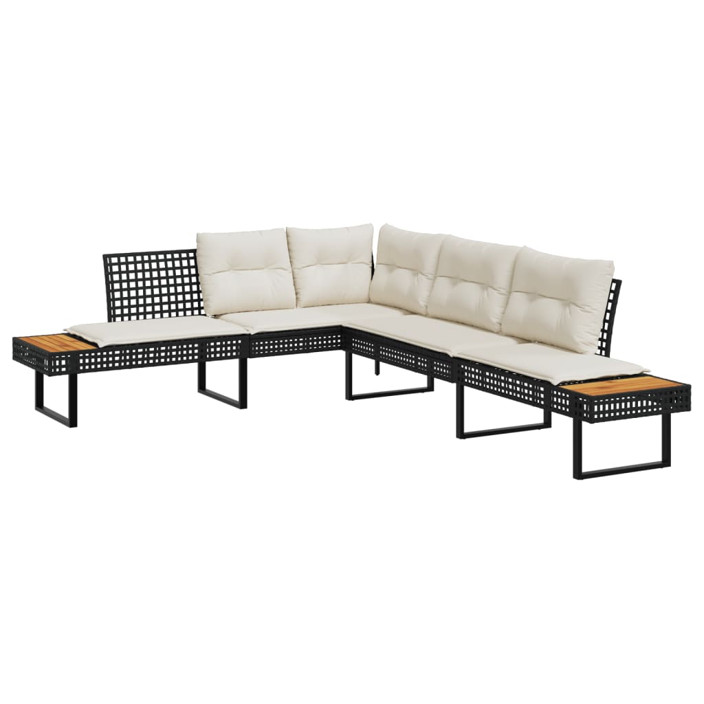 Divano da Giardino con Cuscini a L Nero in Polyrattan e Acacia | homemem39