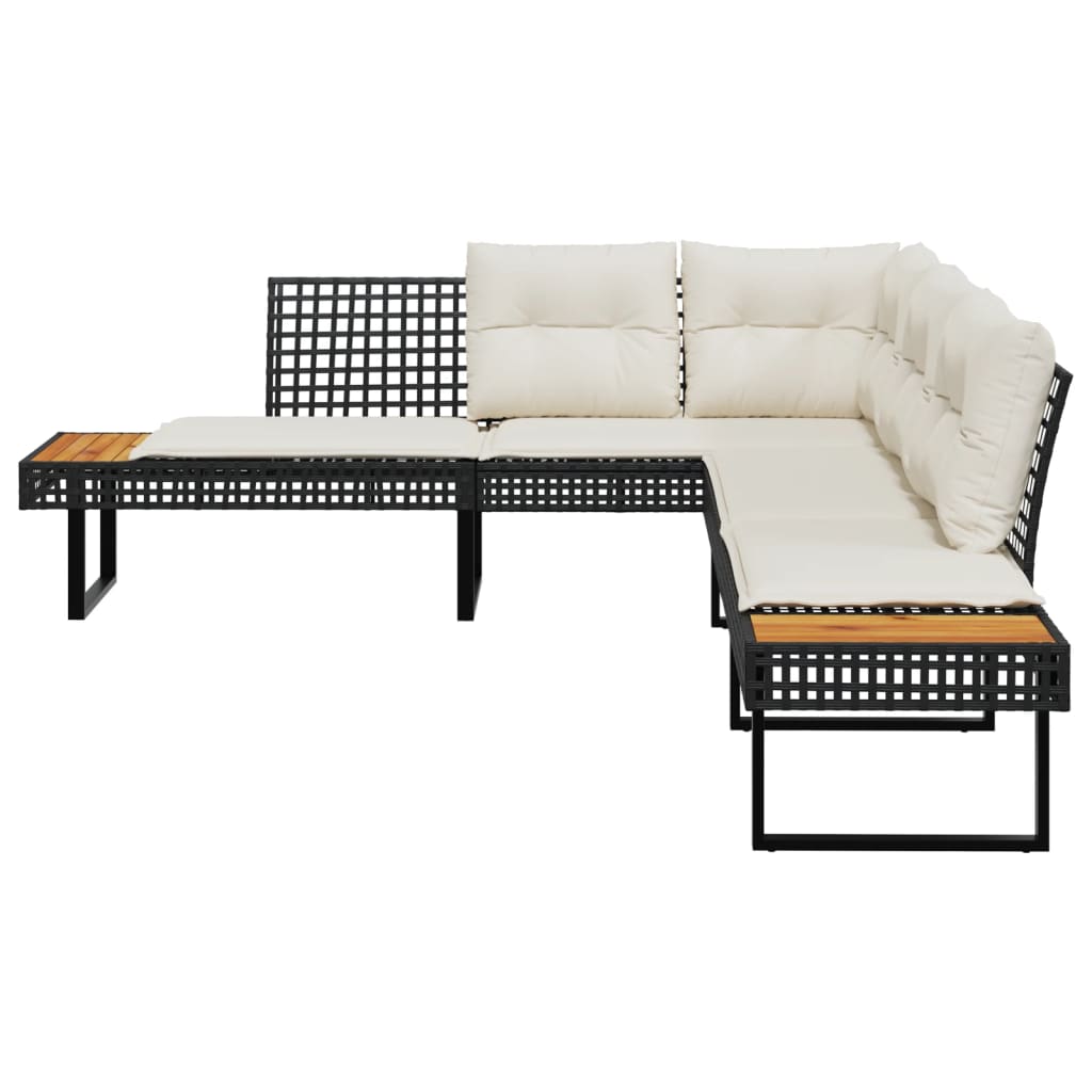 Divano da Giardino con Cuscini a L Nero in Polyrattan e Acacia | homemem39
