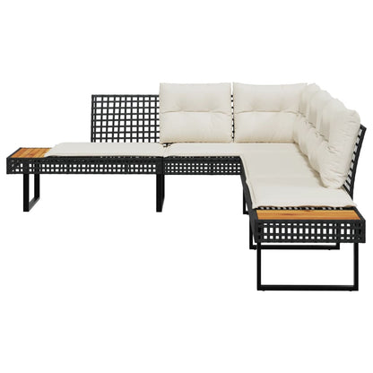 Divano da Giardino con Cuscini a L Nero in Polyrattan e Acacia | homemem39