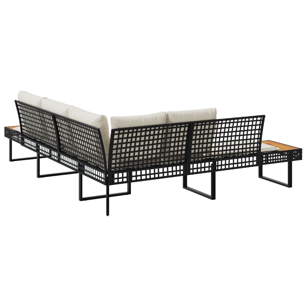 Divano da Giardino con Cuscini a L Nero in Polyrattan e Acacia | homemem39