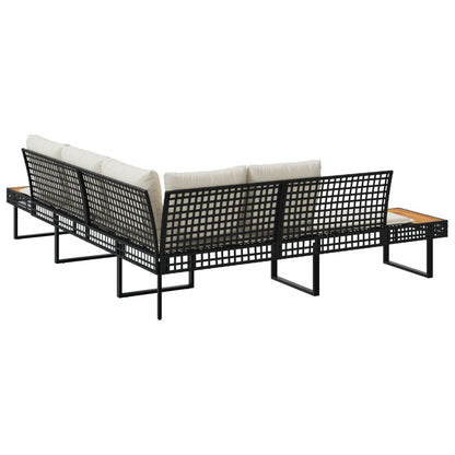 Divano da Giardino con Cuscini a L Nero in Polyrattan e Acacia | homemem39