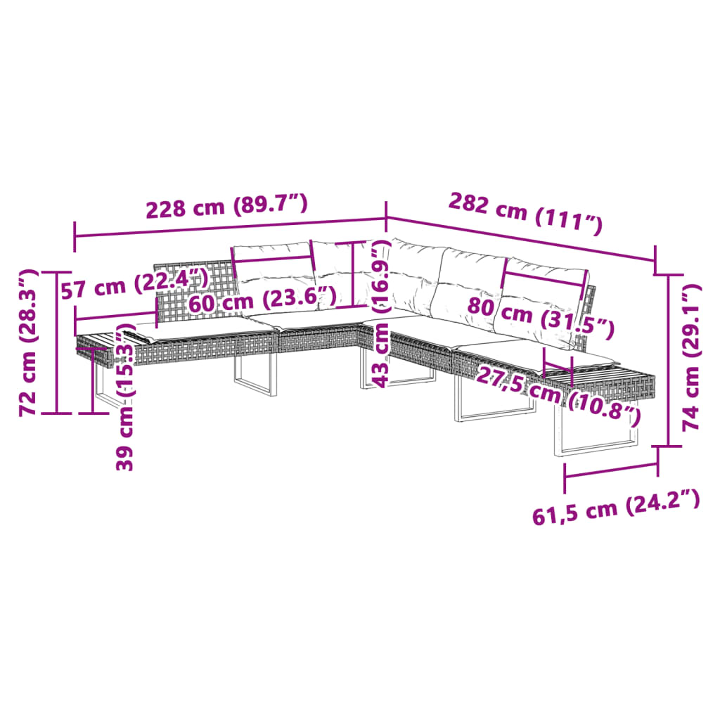 Divano da Giardino con Cuscini a L Nero in Polyrattan e Acacia | homemem39