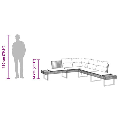 Divano da Giardino con Cuscini a L Nero in Polyrattan e Acacia | homemem39