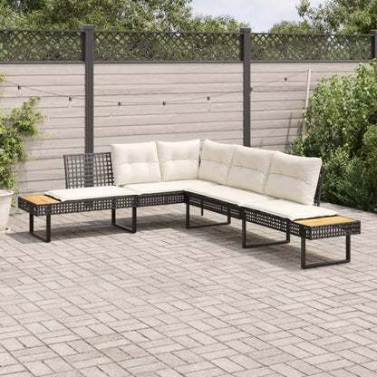Divano da Giardino con Cuscini a L Nero in Polyrattan e Acacia | homemem39