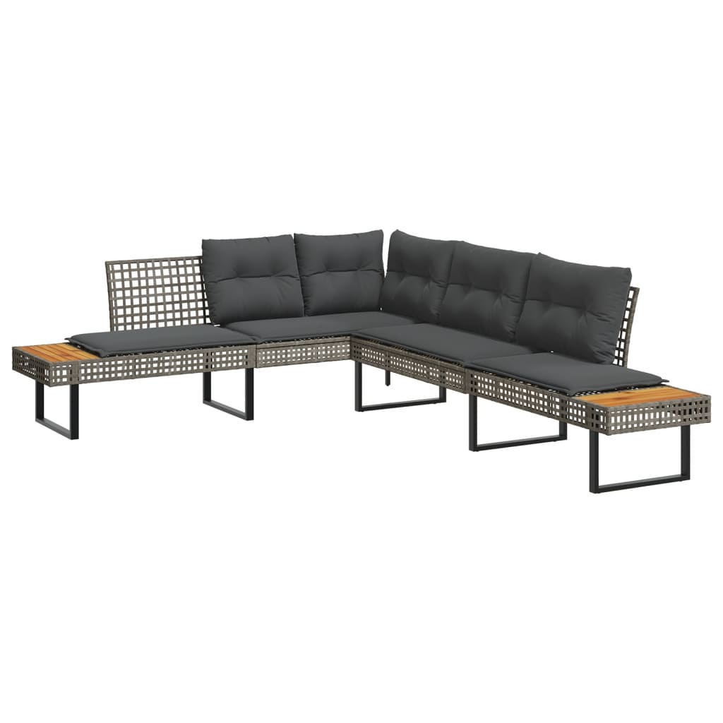 Divano da Giardino con Cuscini a L Grigio Polyrattan e Acacia | homemem39