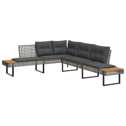 Divano da Giardino con Cuscini a L Grigio Polyrattan e Acacia | homemem39