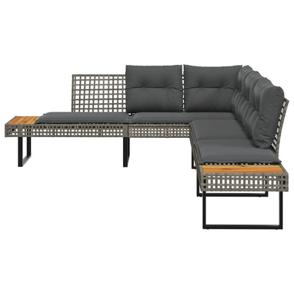 Divano da Giardino con Cuscini a L Grigio Polyrattan e Acacia | homemem39