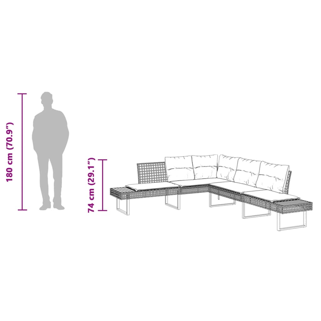 Divano da Giardino con Cuscini a L Grigio Polyrattan e Acacia | homemem39