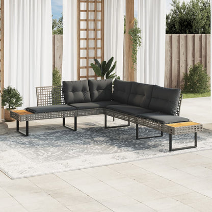 Divano da Giardino con Cuscini a L Grigio Polyrattan e Acacia | homemem39