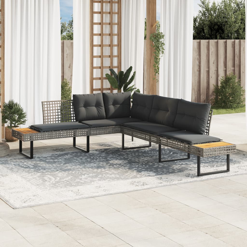 Divano da Giardino con Cuscini a L Polyrattan e Acacia