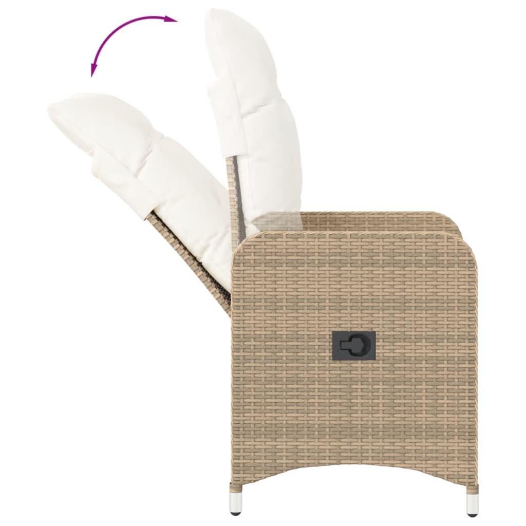 Sedia Reclinabile da Giardino con Cuscini Beige in Polyrattan