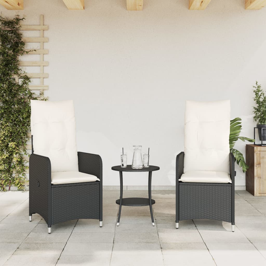 Sedie Reclinabili da Giardino 2 pz con Cuscini Nero Polyrattan