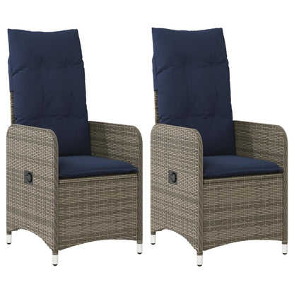 Sedie da giardino reclinabili 2 pz con cuscini grigie in polyrattan