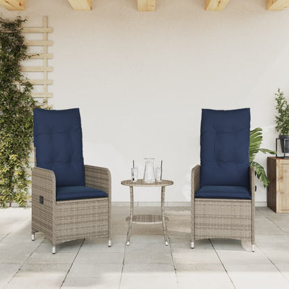 Sedie da giardino reclinabili 2 pz con tavolo grigio in polyrattan