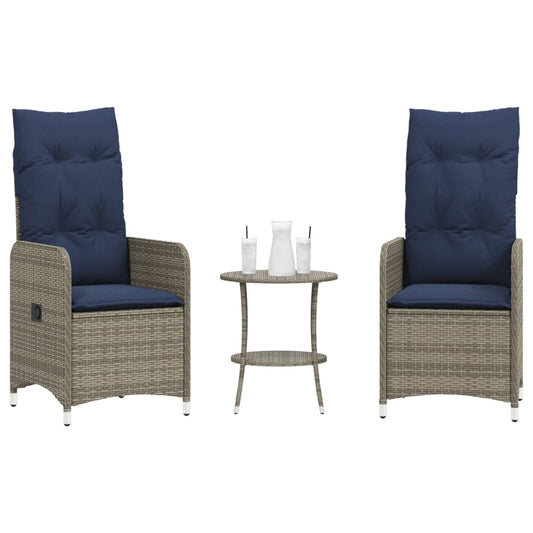 Sedie da giardino reclinabili 2 pz con tavolo grigio in polyrattan