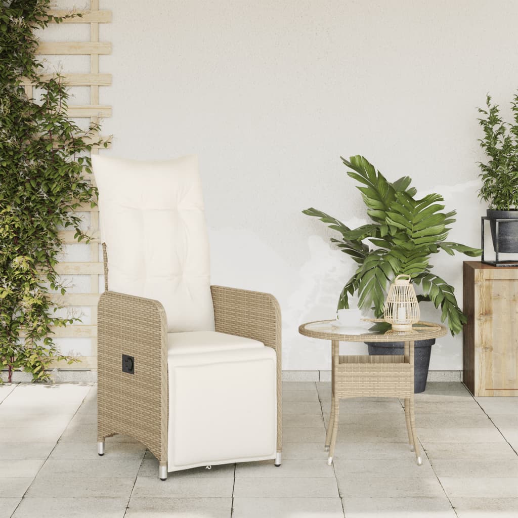 Sedia Reclinabile da Giardino con Cuscini Beige in Polyrattan