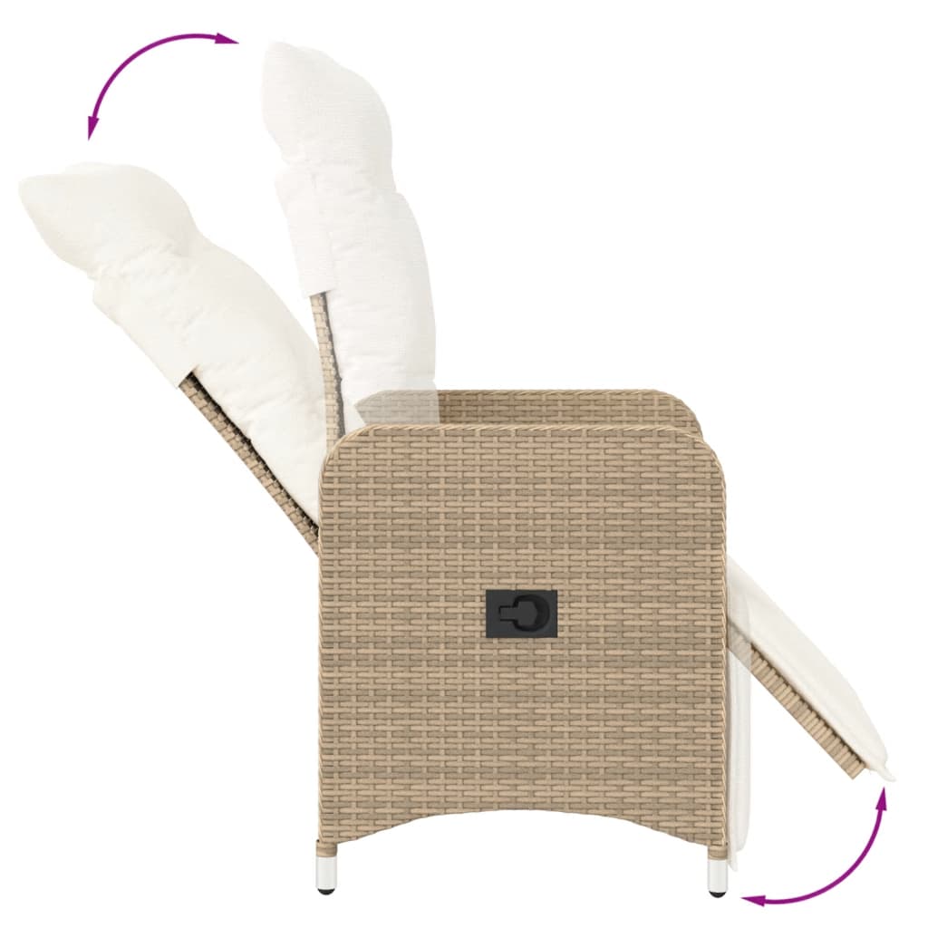 Sedia Reclinabile da Giardino con Cuscini Beige in Polyrattan - homemem39
