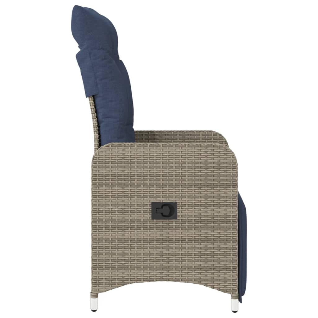Sedia da giardino reclinabile con cuscini grigia in polyrattan