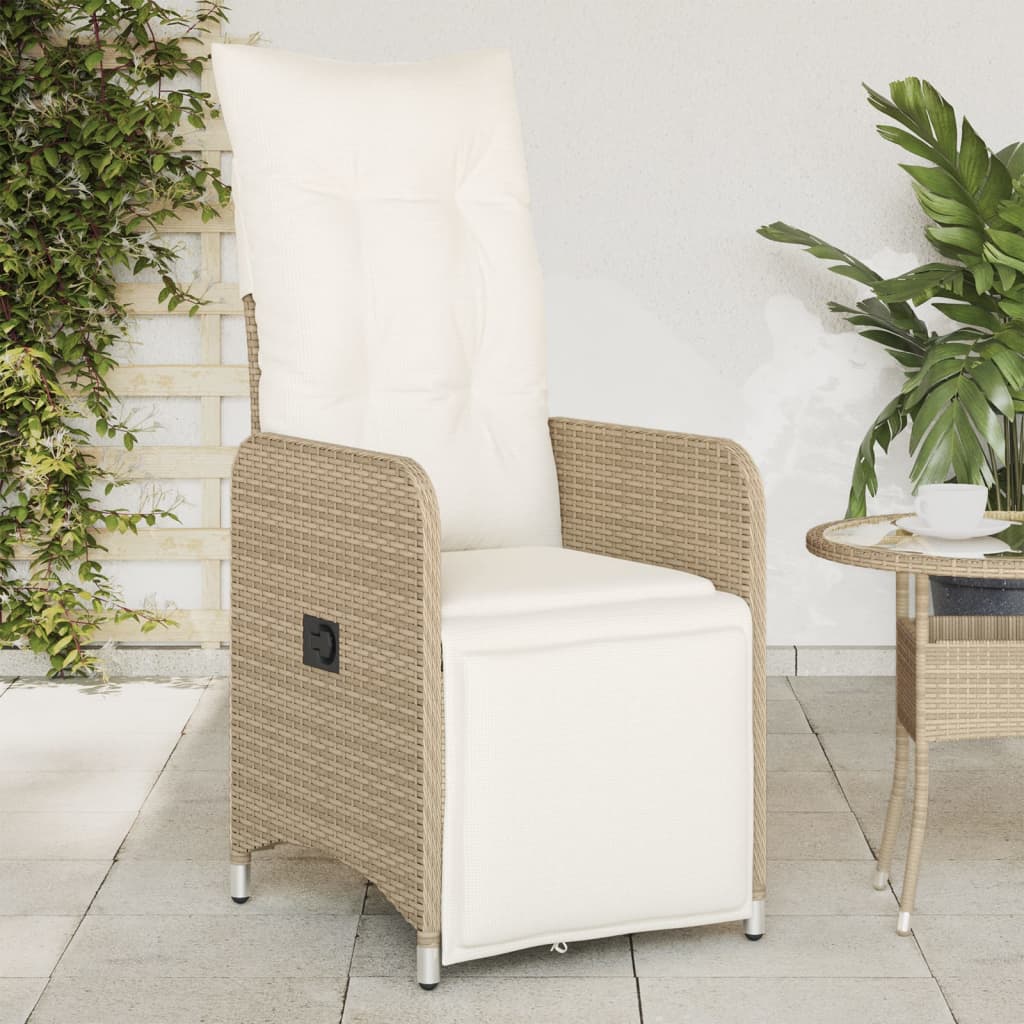 Sedie Reclinabili da Giardino 2pz con Cuscini Beige Polyrattan