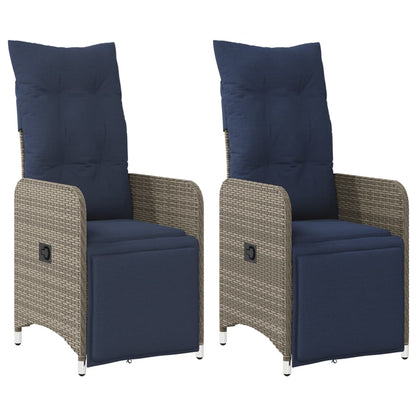 Sedie da giardino reclinabili 2 pz con cuscini grigie in polyrattan