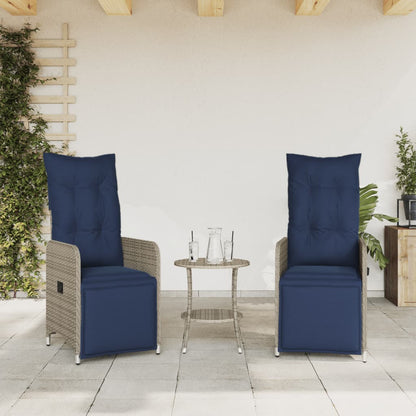 Sedie da giardino reclinabili 2 pz con cuscini grigie in polyrattan