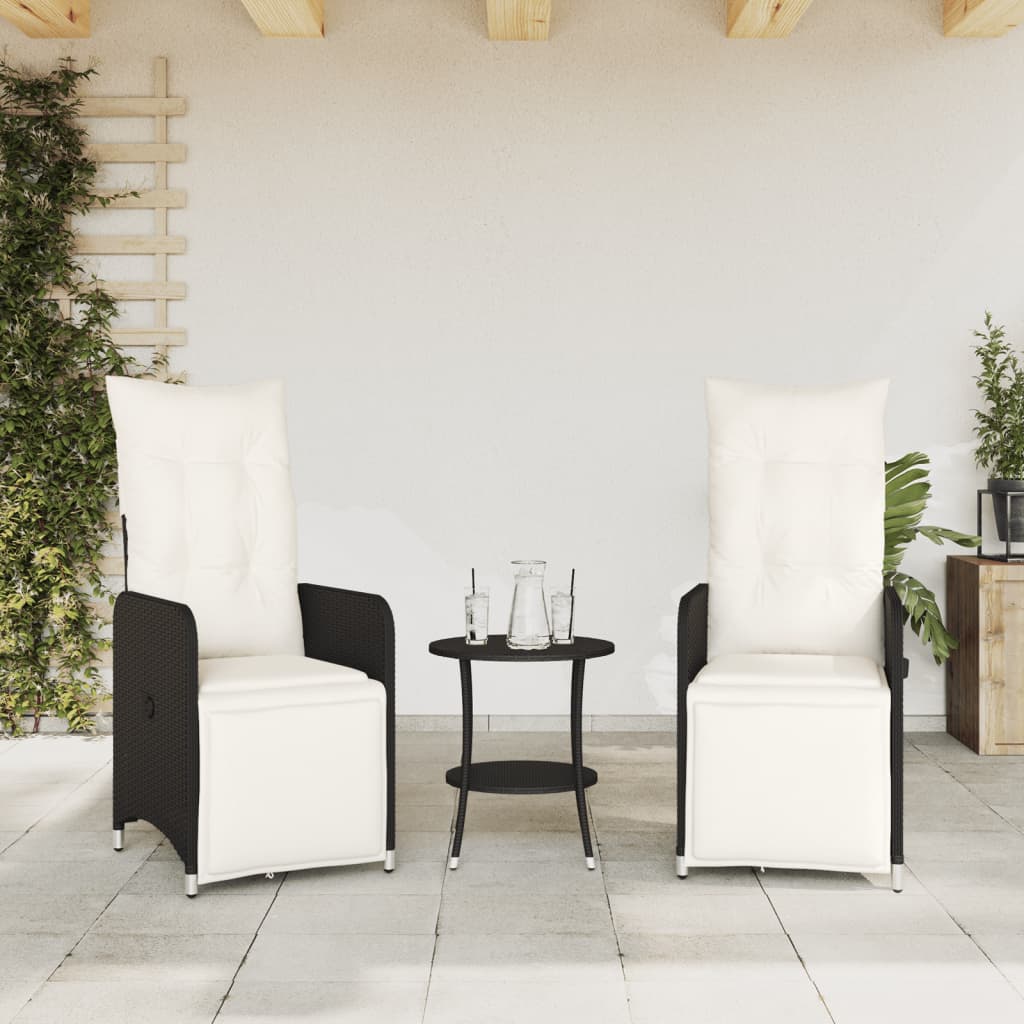 Sedie da Giardino Reclinabili 2 pz con Tavolo in Polyrattan - homemem39