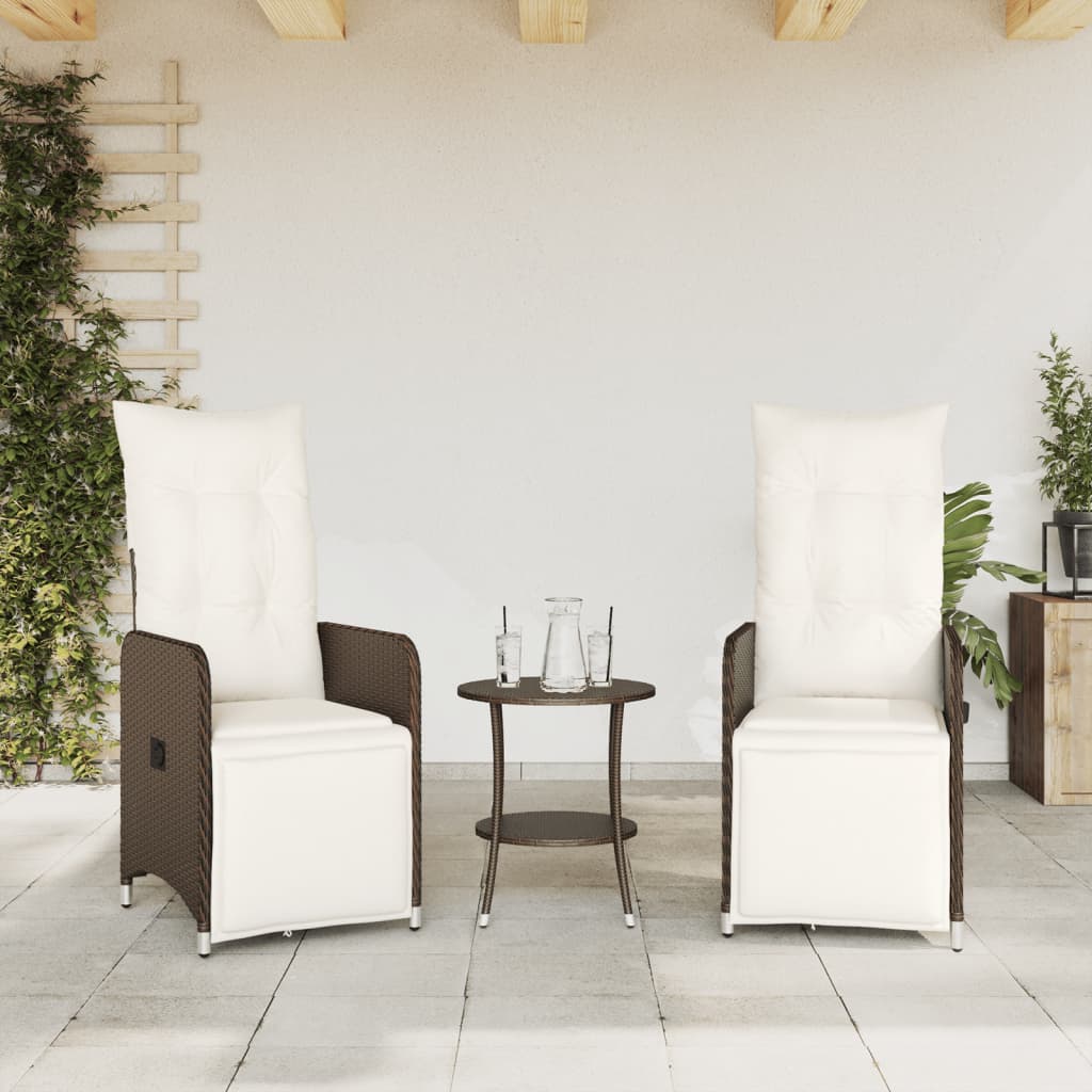 Sedie da Giardino Reclinabili 2 pz con Tavolo Polyrattan - homemem39