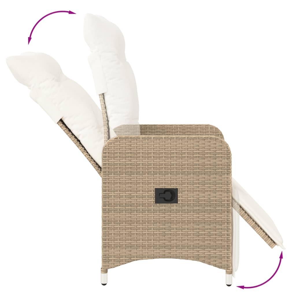 Sedie da Giardino Reclinabili 2pz con Tavolino Polyrattan Beige