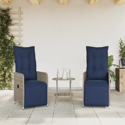 Sedie da giardino reclinabili 2 pz con tavolo grigio in polyrattan