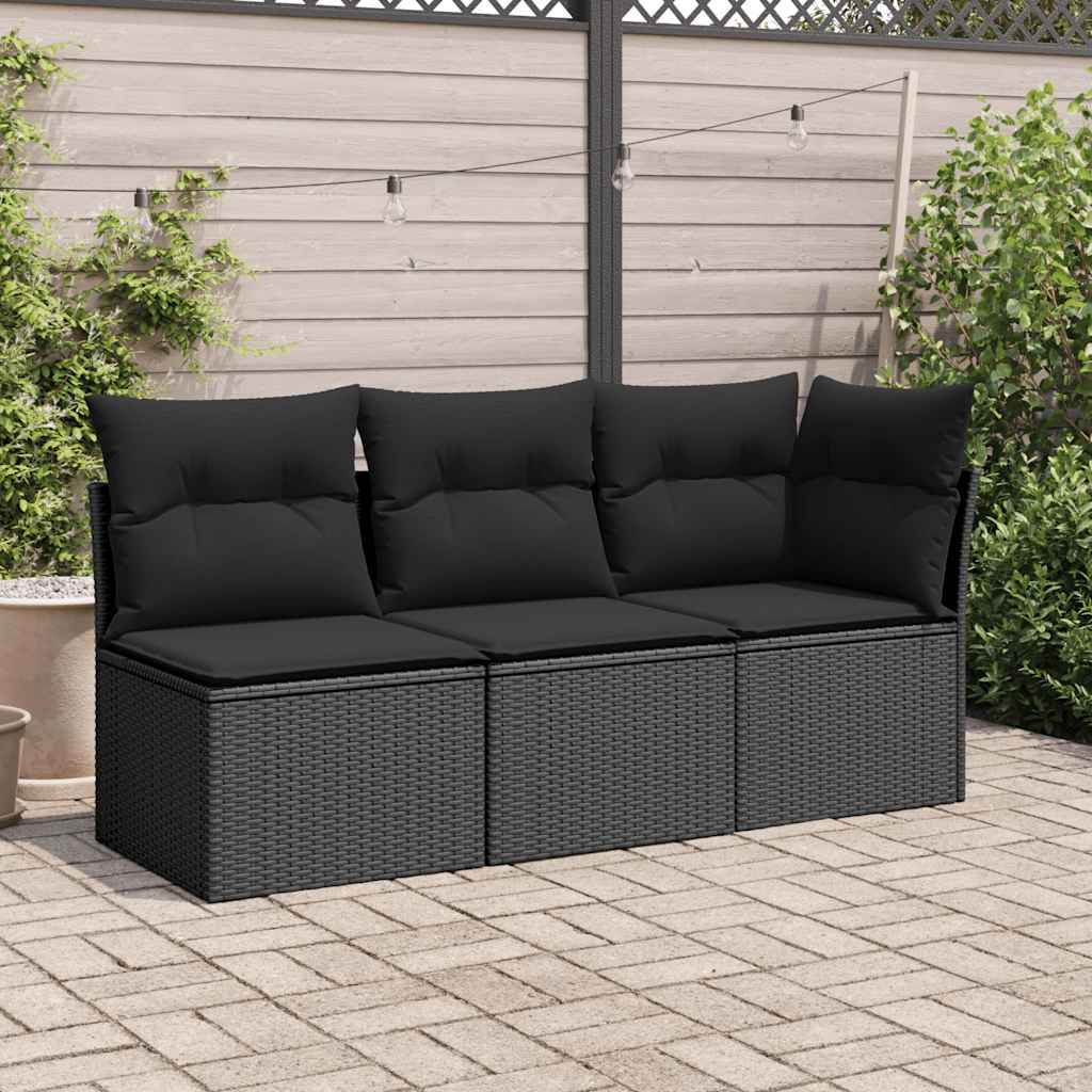 Divano da giardino angolare con cuscini nero in polyrattan | homemem39