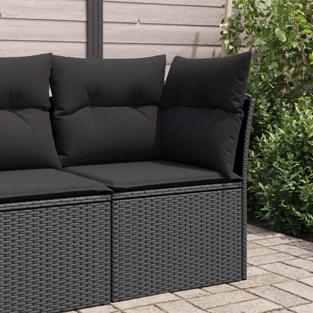 Divano da giardino angolare con cuscini nero in polyrattan | homemem39