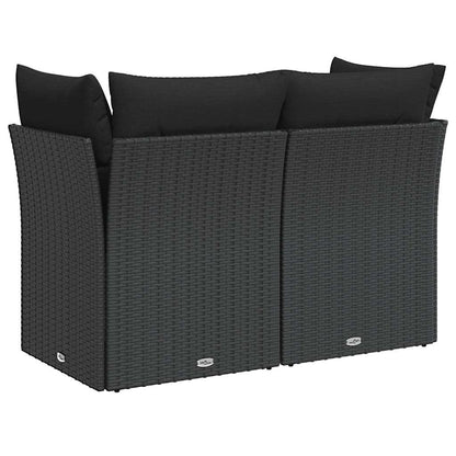 Divano da giardino con cuscini 2 posti nero in polyrattan | homemem39