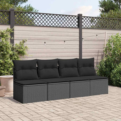 Divano da giardino con cuscini 4 posti nero in polyrattan | homemem39
