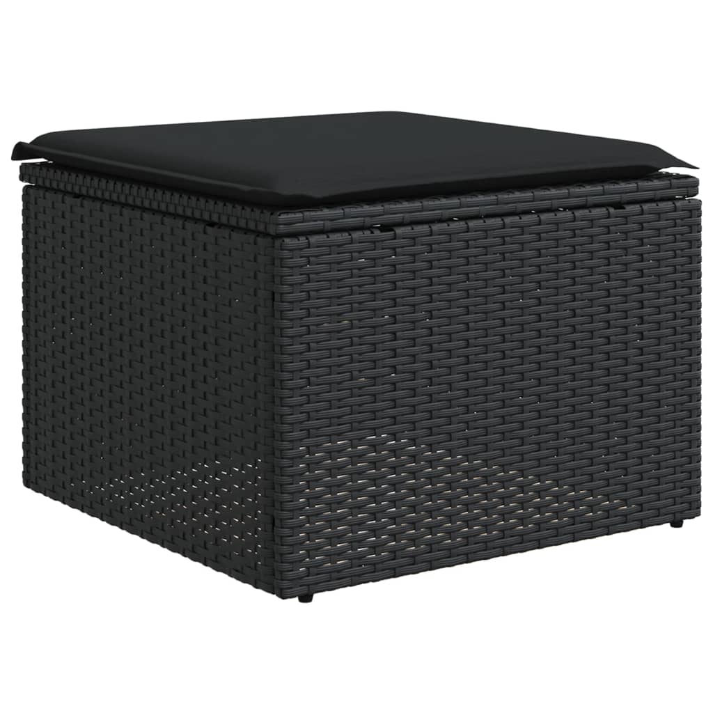 Sgabello Giardino con Cuscino Nero 55x55x37 cm in Polyrattan - homemem39