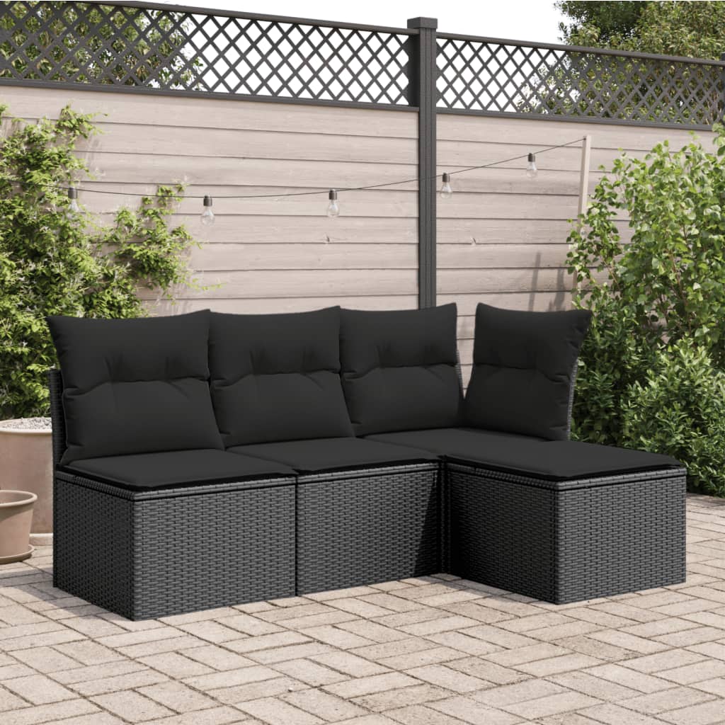 Sgabello Giardino con Cuscino Nero 55x55x37 cm in Polyrattan - homemem39